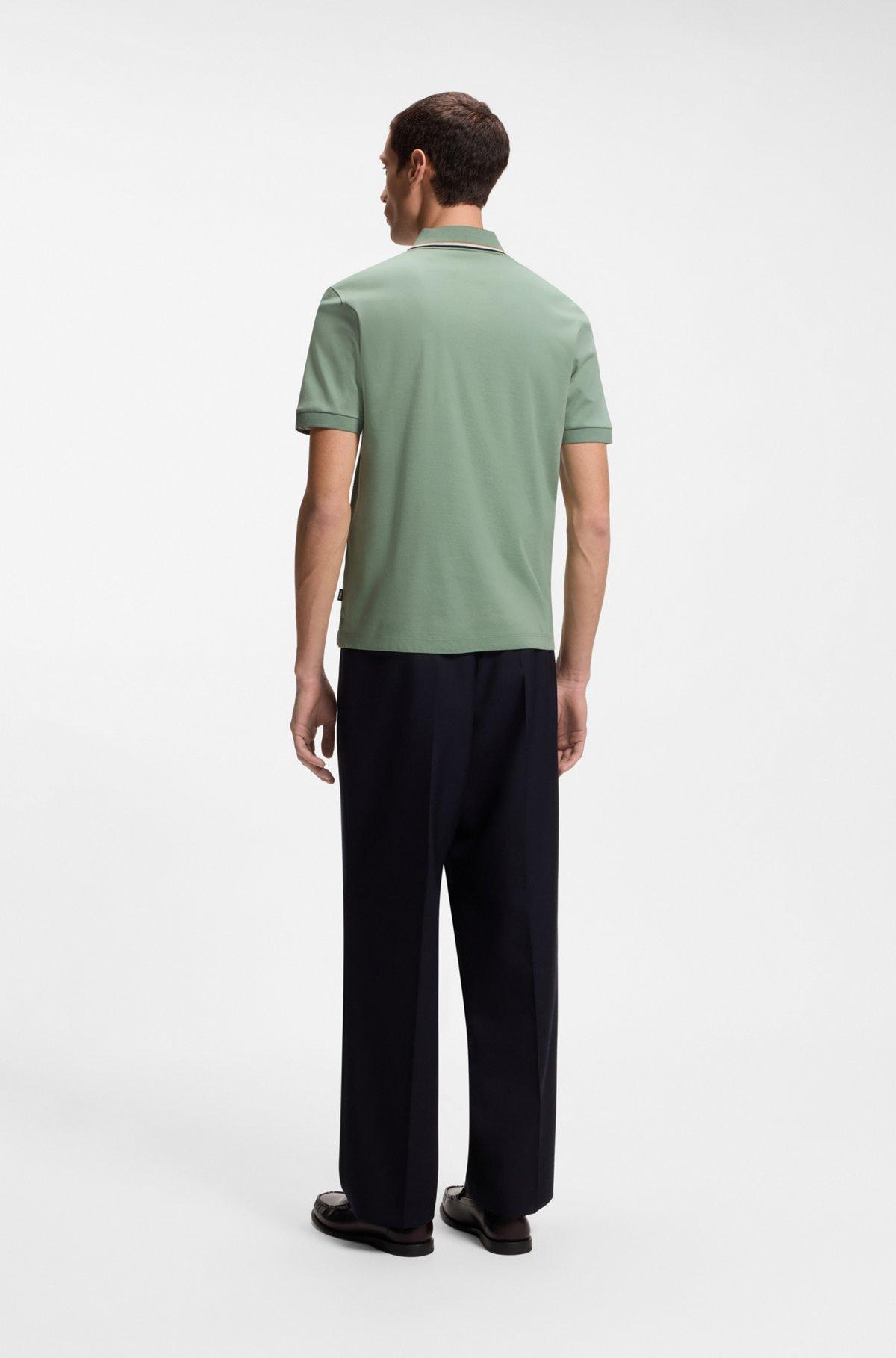Slim-fit cotton polo shirt with striped collar Product Image
