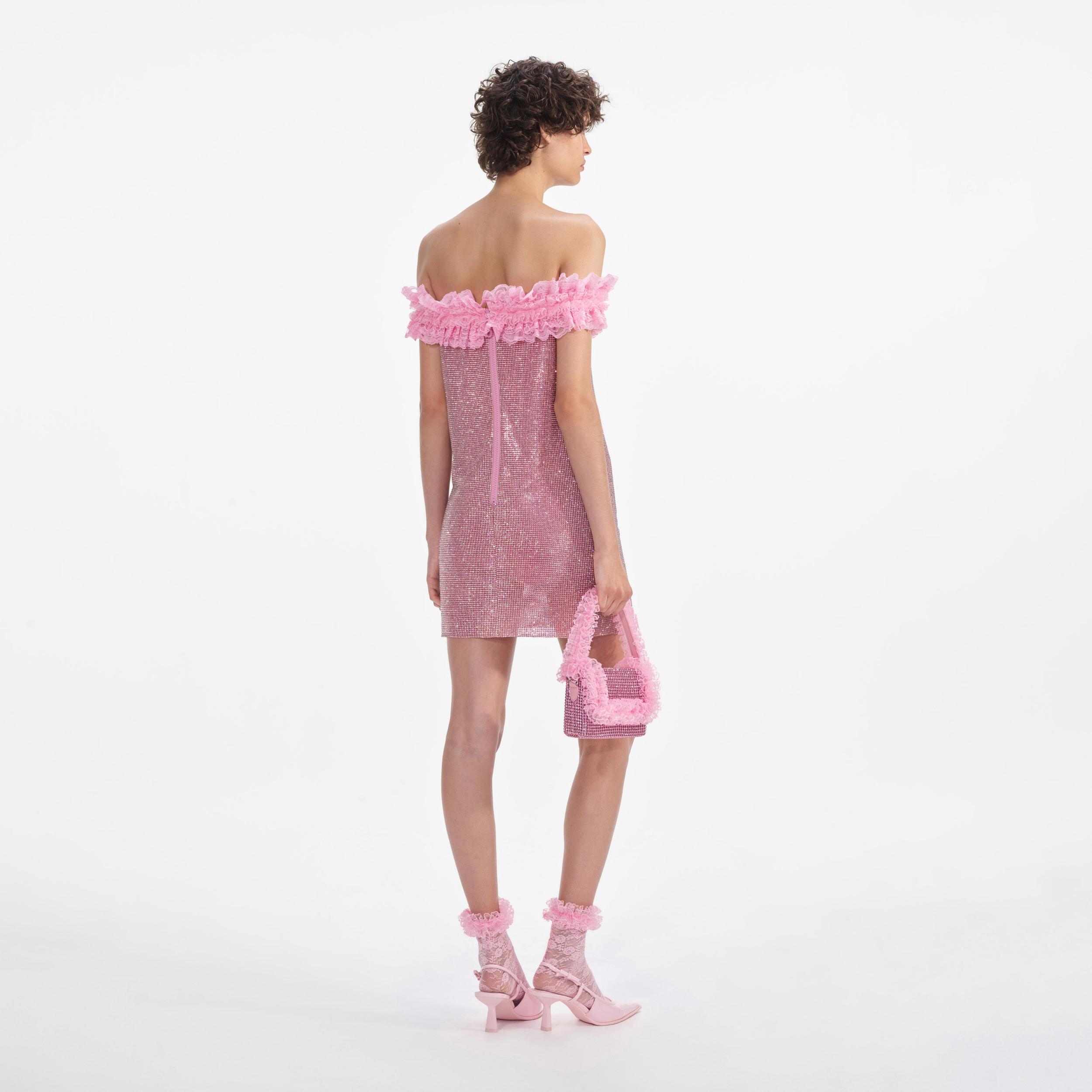Pink Crystal Chainmail Mini Dress Product Image