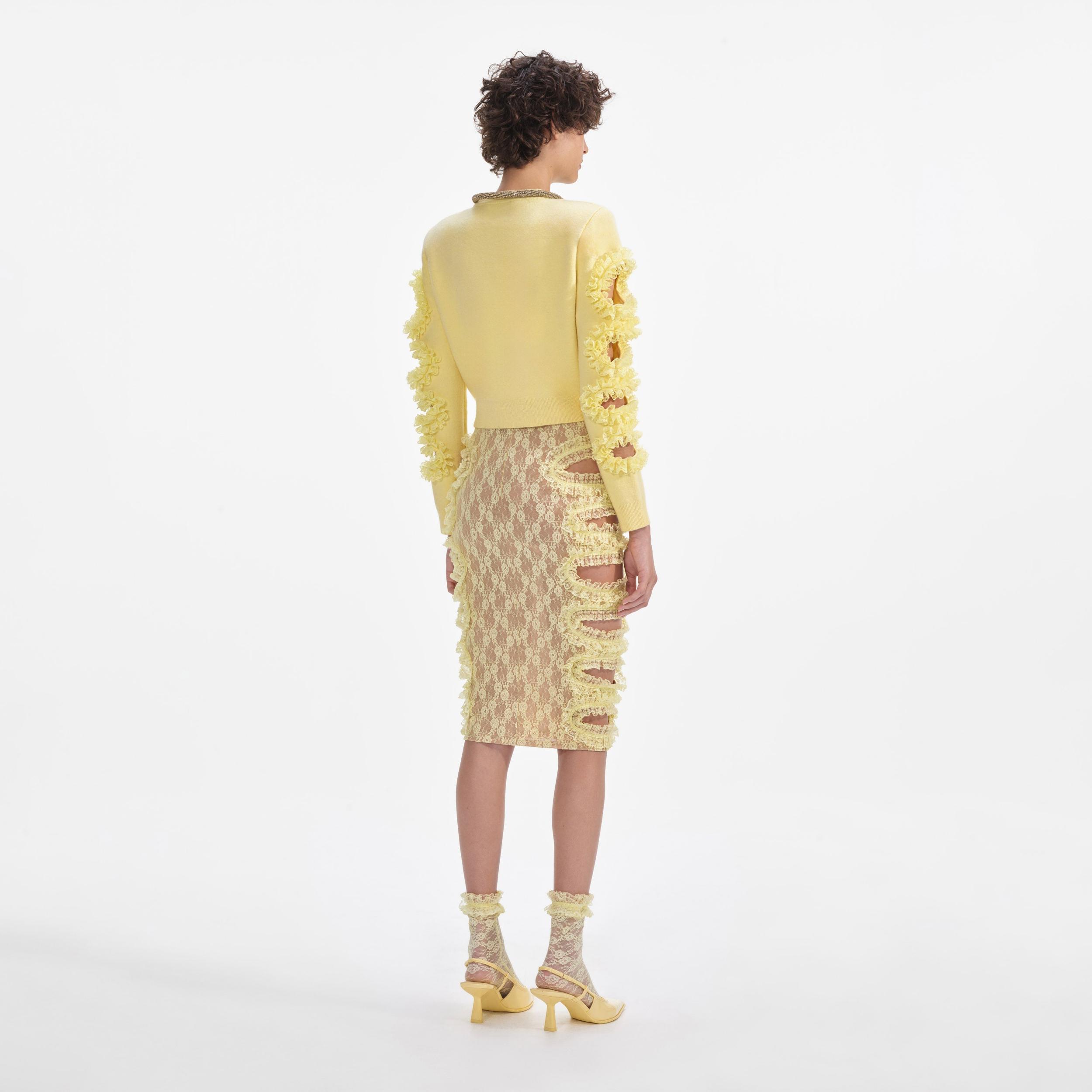 Yellow Cut Out Lace Detail Jumper Product Image