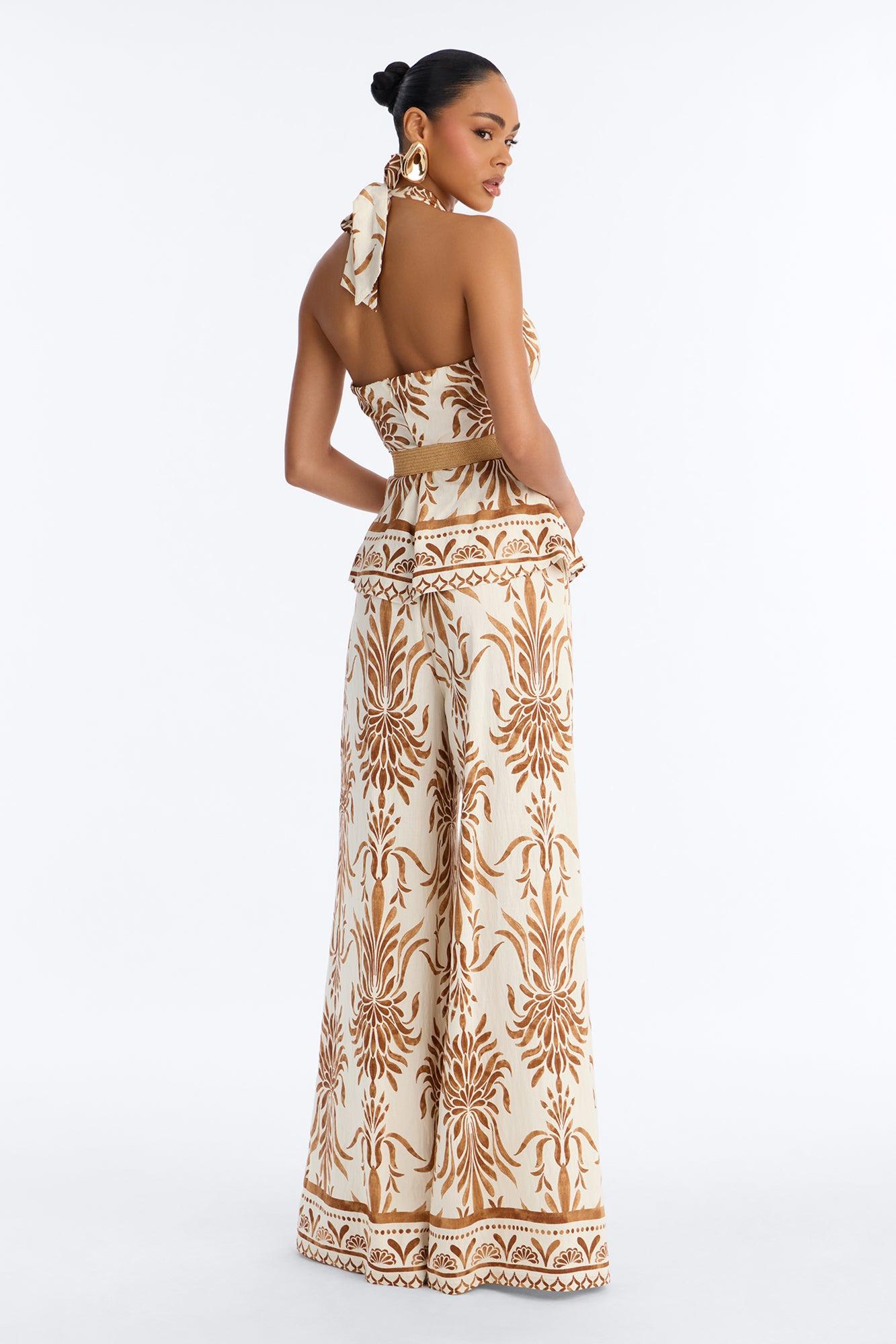 Vacation Fantasy Belted Linen Pant Set - Cream/combo Female Product Image