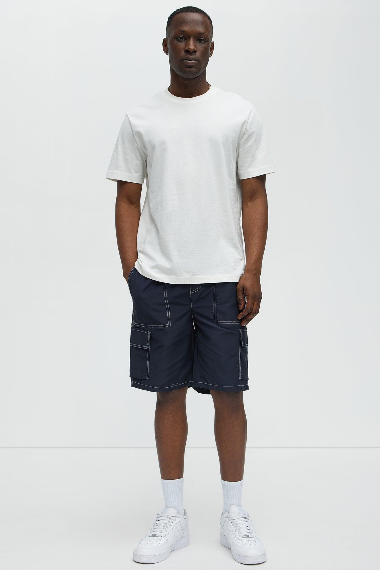 Contrast Stitch Nylon Cargo Short - Blue Male Product Image
