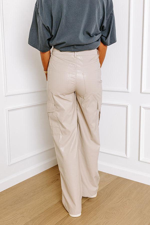The Jamilet Faux Leather Cargo Pants In Light Birch Product Image