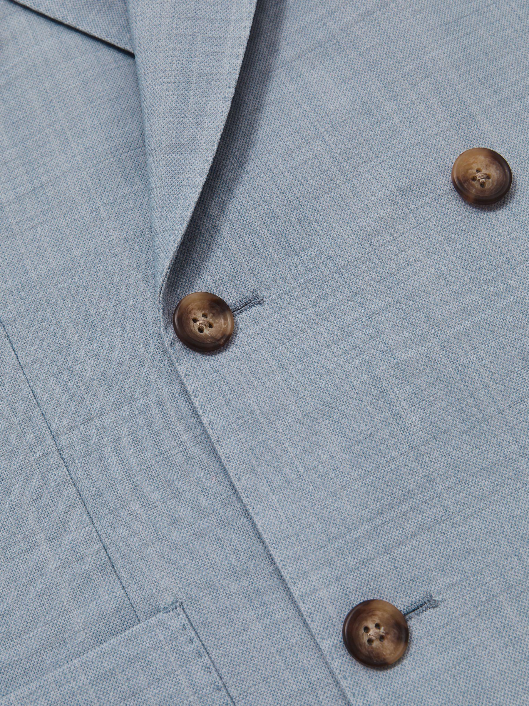 Double-Breasted Textured Suit Blazer With Wool Slim-Fit in Soft Blue Product Image