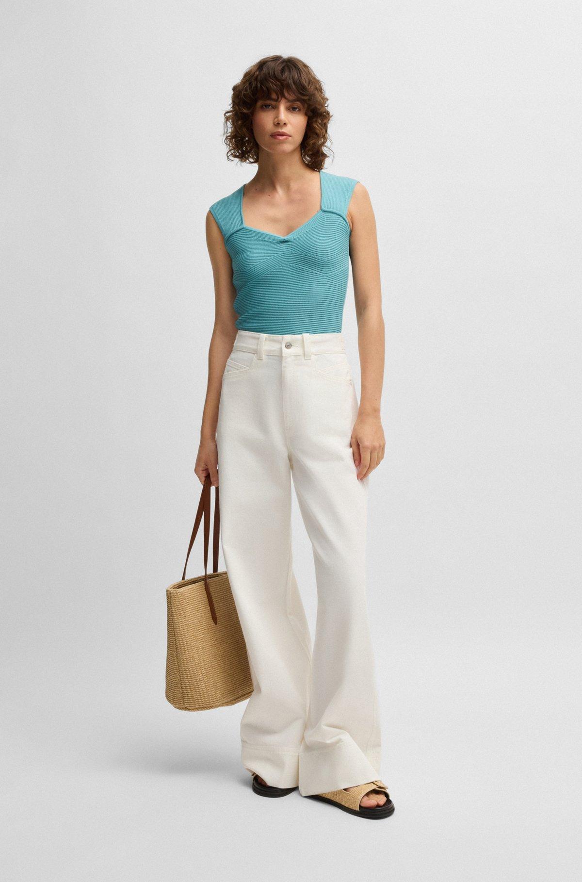 Sleeveless top in stretch fabric with mixed ribbing Product Image