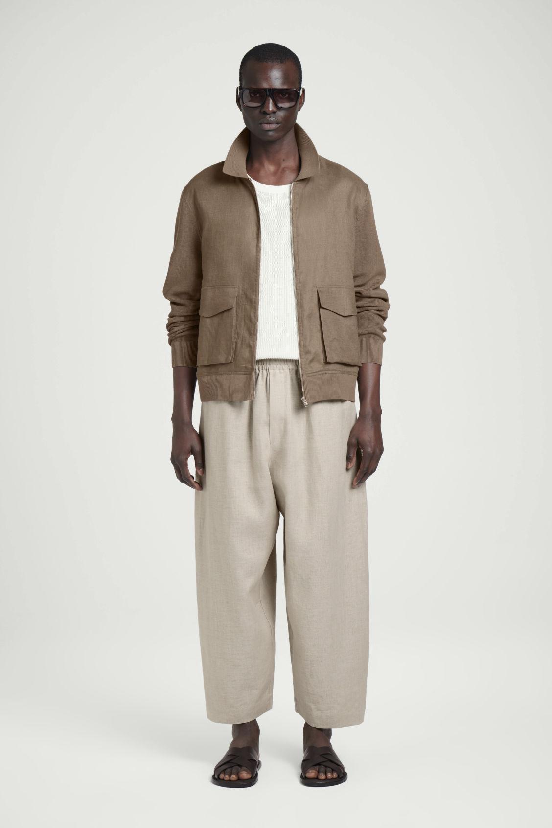 ELASTICATED LINEN WIDE-LEG TROUSERS Product Image