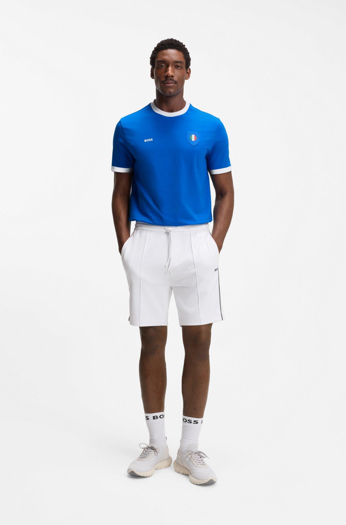 Stretch-cotton T-shirt with country flag and logo Product Image