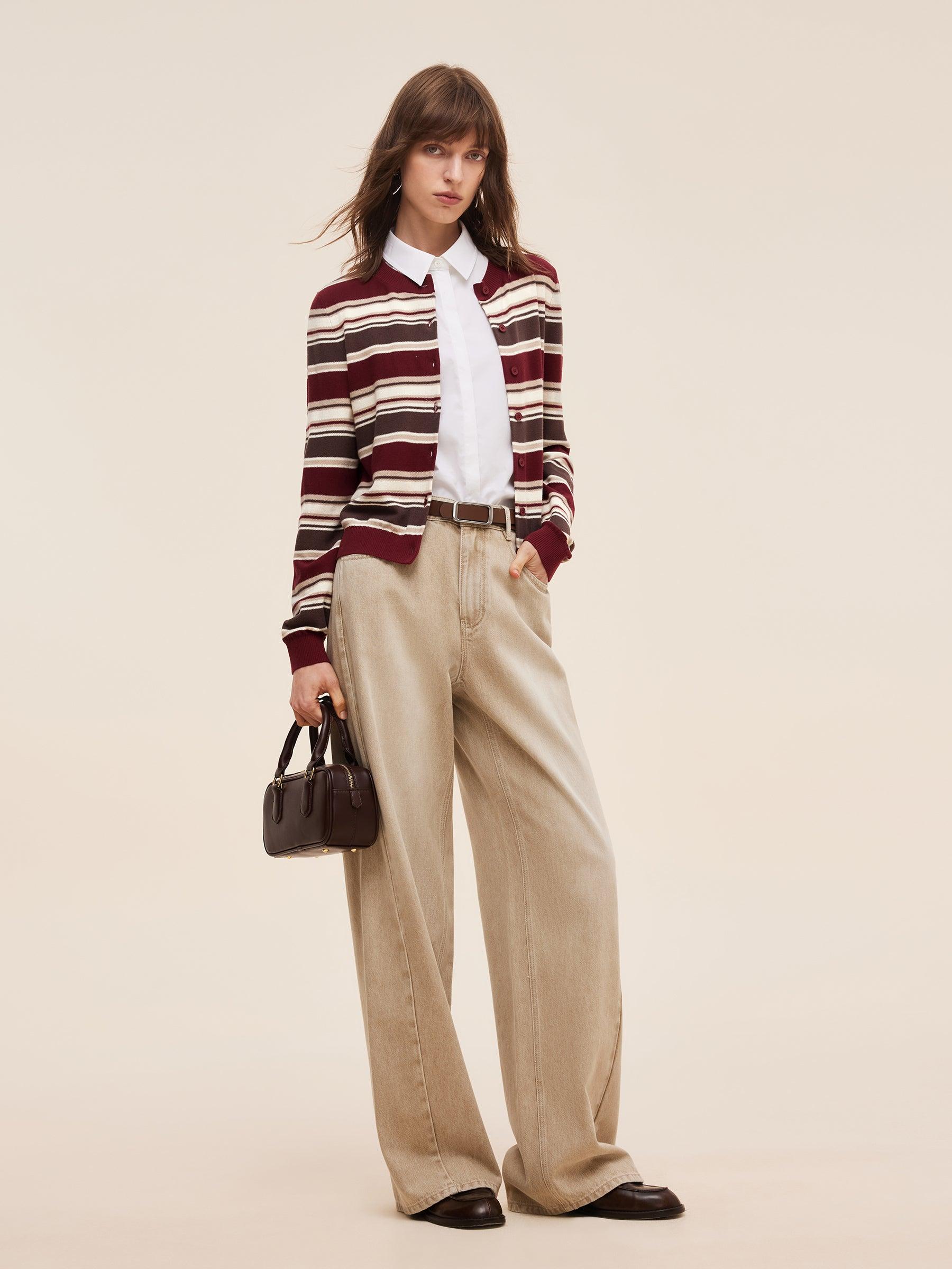 100% Cotton Multicolored Stripe Women Cardigan Product Image