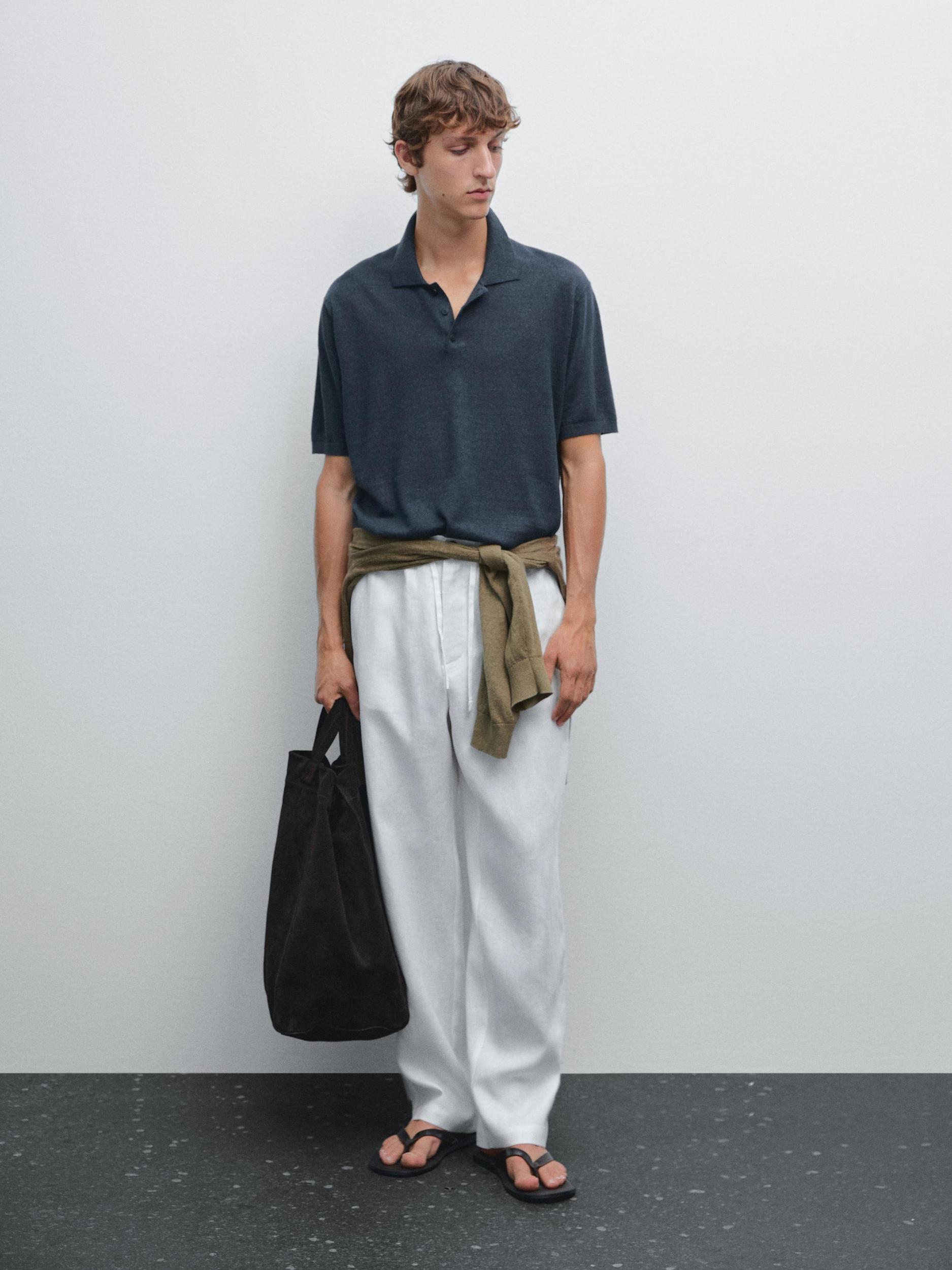 Linen blend knit polo shirt Product Image