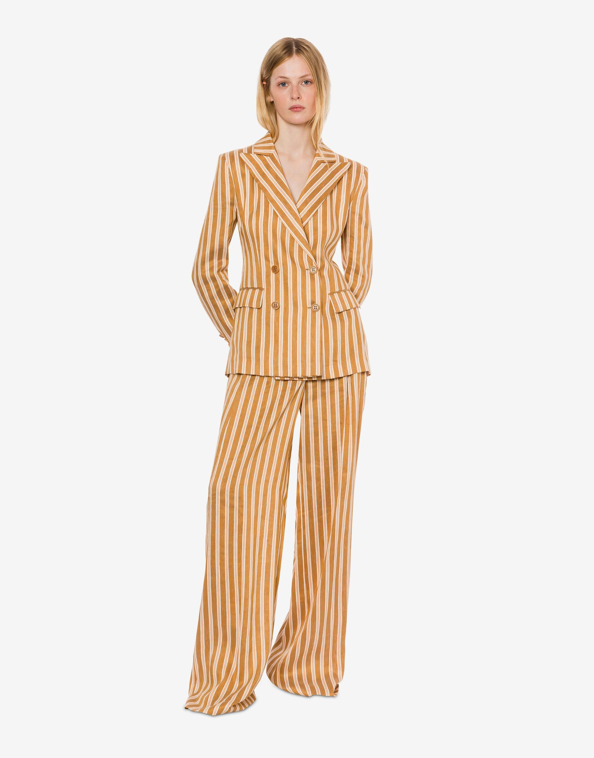 Linen viscose striped double-breasted jacket Product Image