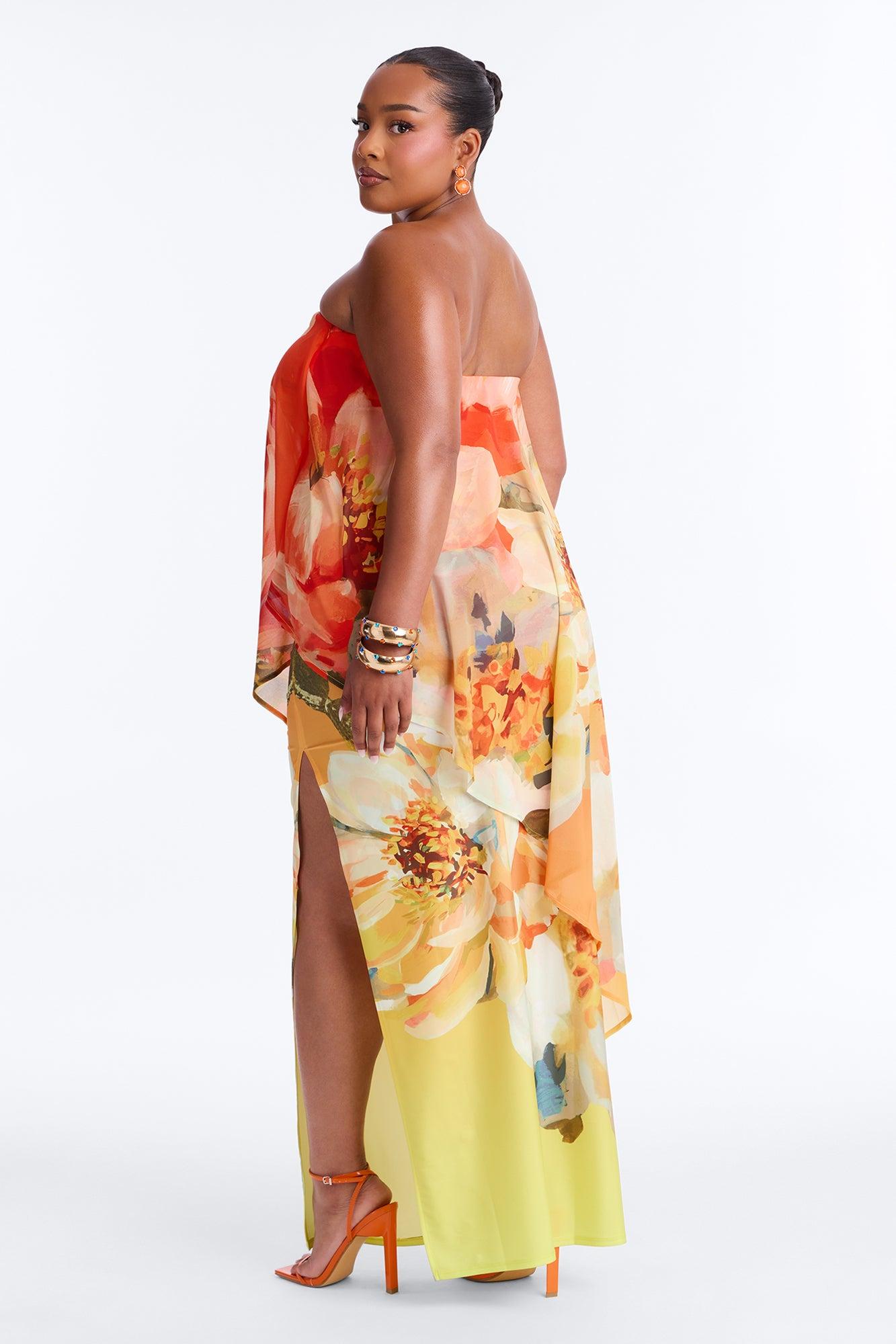Amber Strapless Chiffon Maxi Dress - Orange/combo Female Product Image