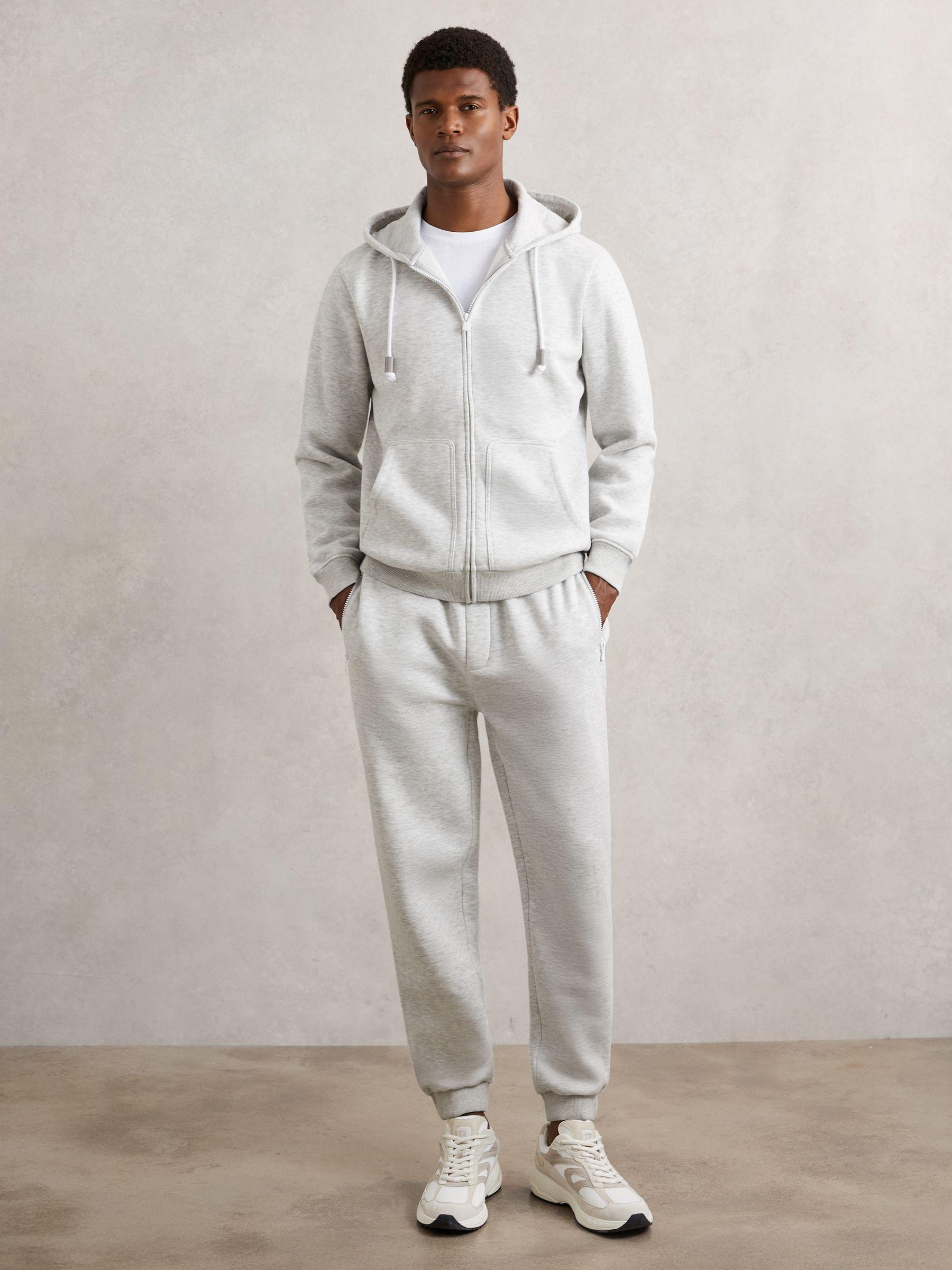 Cotton-Blend Zip-Through Hoodie in Grey Product Image