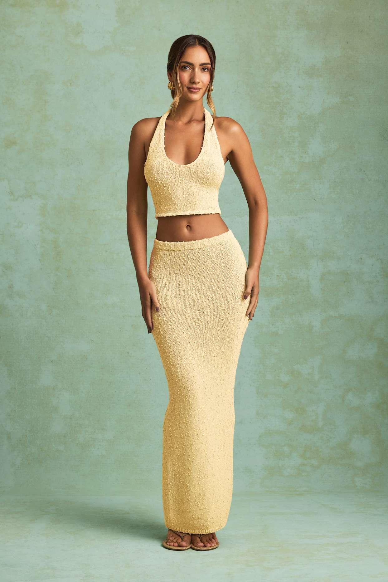Bouclé Mid-Rise Maxi Skirt in Yellow Product Image