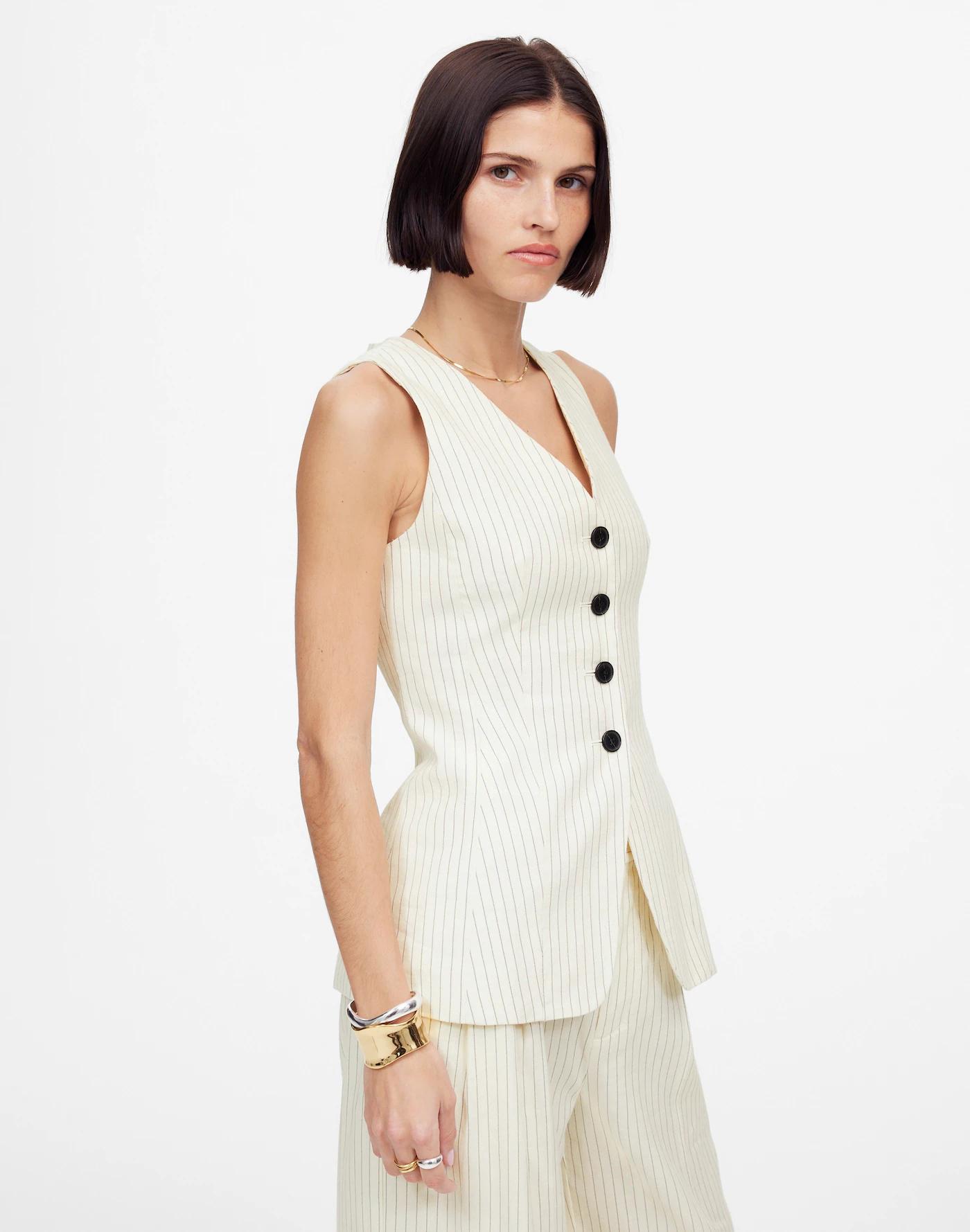 Cutaway Vest in Pinstripe Linen Blend Product Image