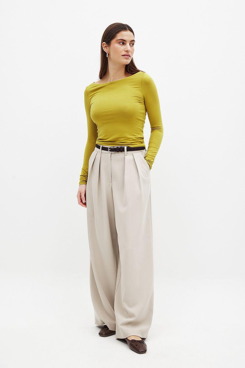 Boat Neck Long Sleeve Top Green Product Image