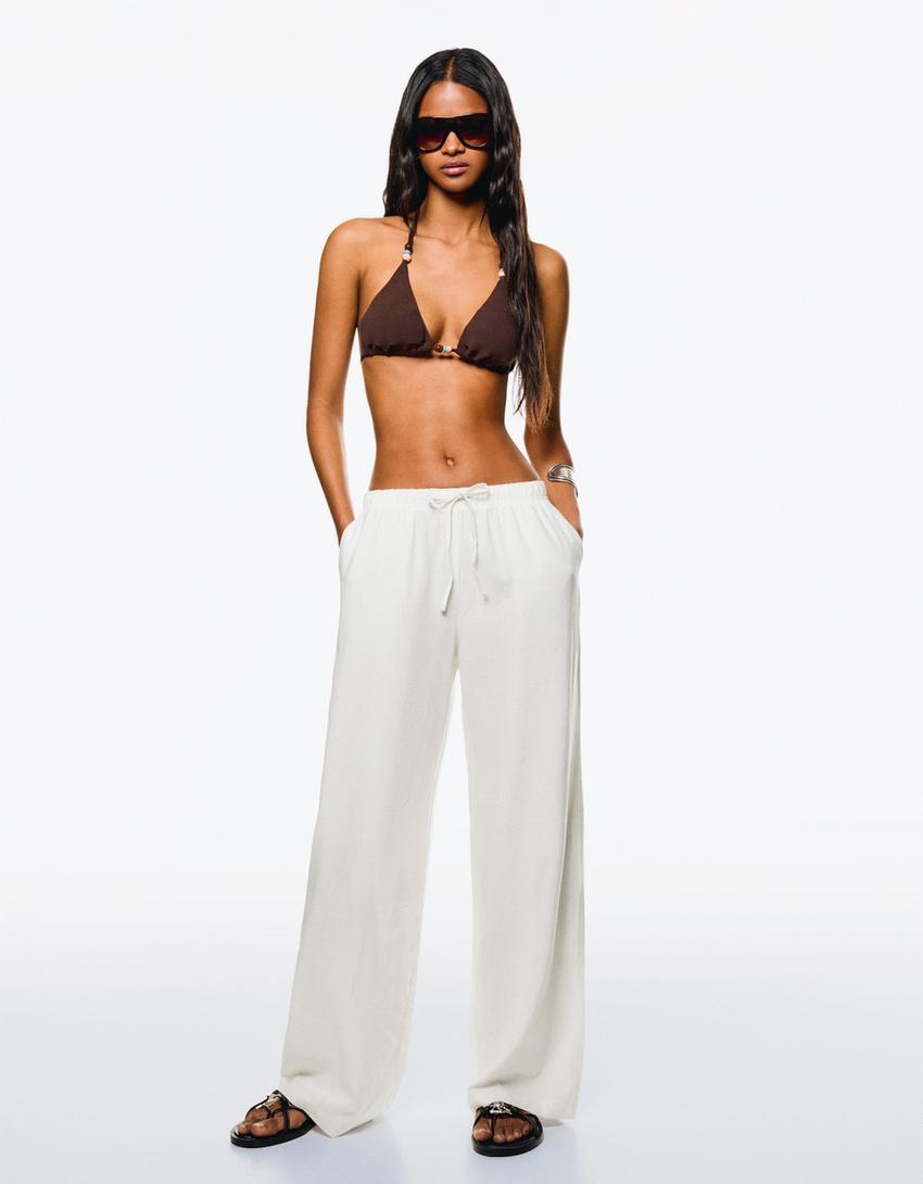 Linen blend pants with an elastic waistband Product Image