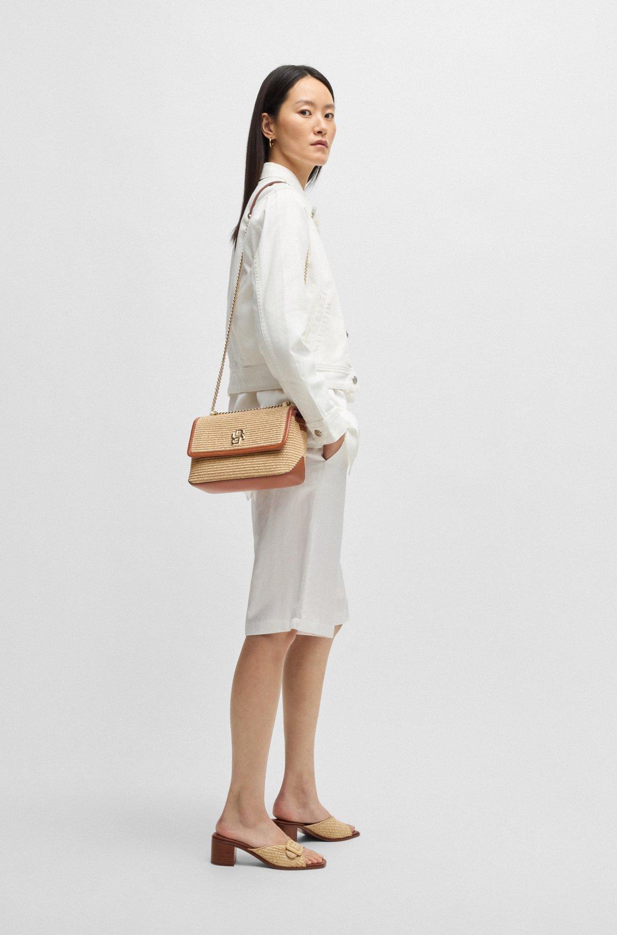 Raffia-effect shoulder bag with Double B monogram Product Image