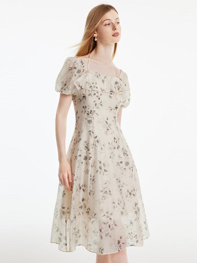 Halter Neck Lace-up Print Midi Dress Product Image