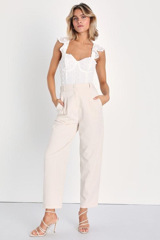 Iconic Cutie Ivory Swiss Dot Ruffled Sleeveless Bodysuit Product Image