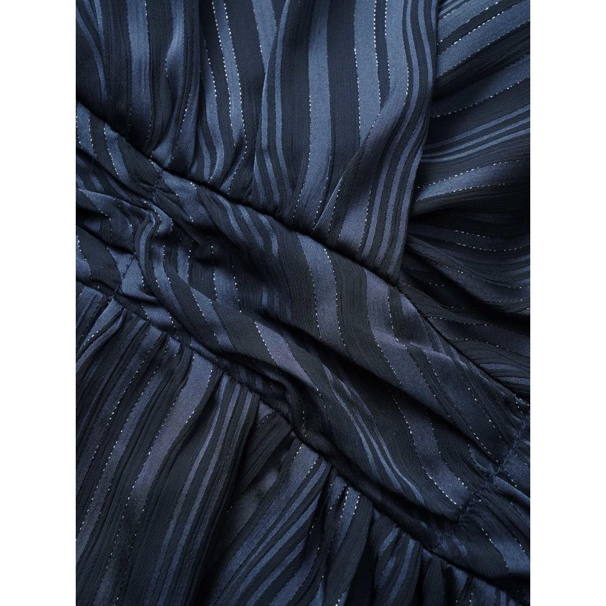 Plus Size Indigo Texture Ruched Mesh Wrap Blouse Women Cocktail Long Sleeve Overlap Collar Party Blouses BloomChic 28/5X Product Image