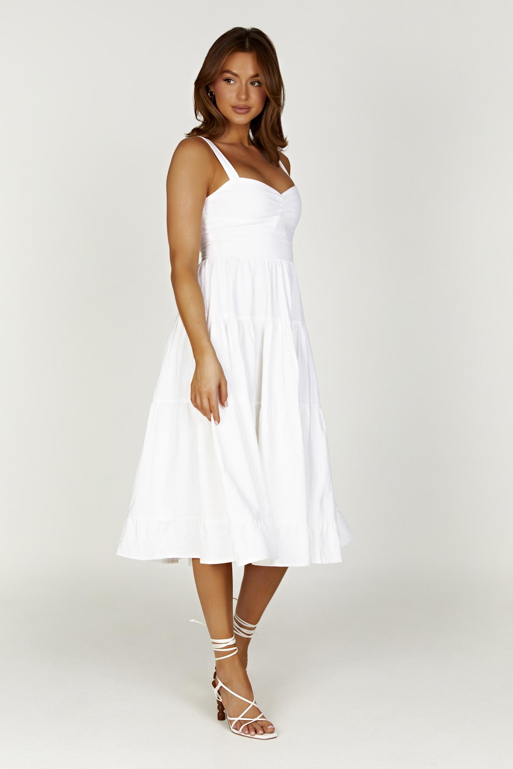 Adriana Linen Midi Dress - White Product Image