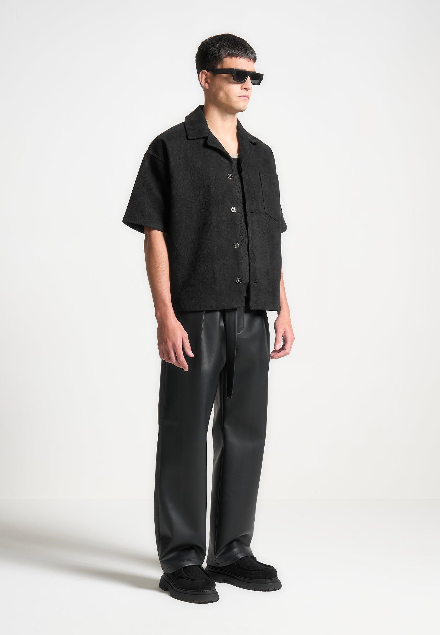 Luc - Boxy Suede Shirt - Black Male Product Image