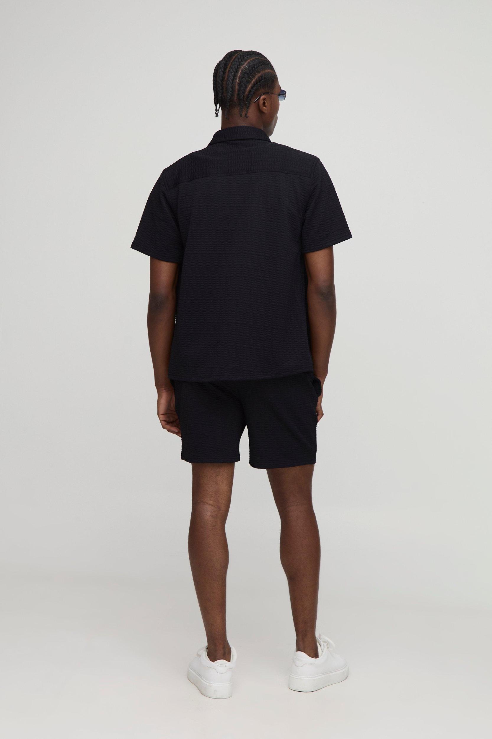 Short Sleeve Textured Stretch Shirt and Shorts Set | boohooMAN USA Product Image