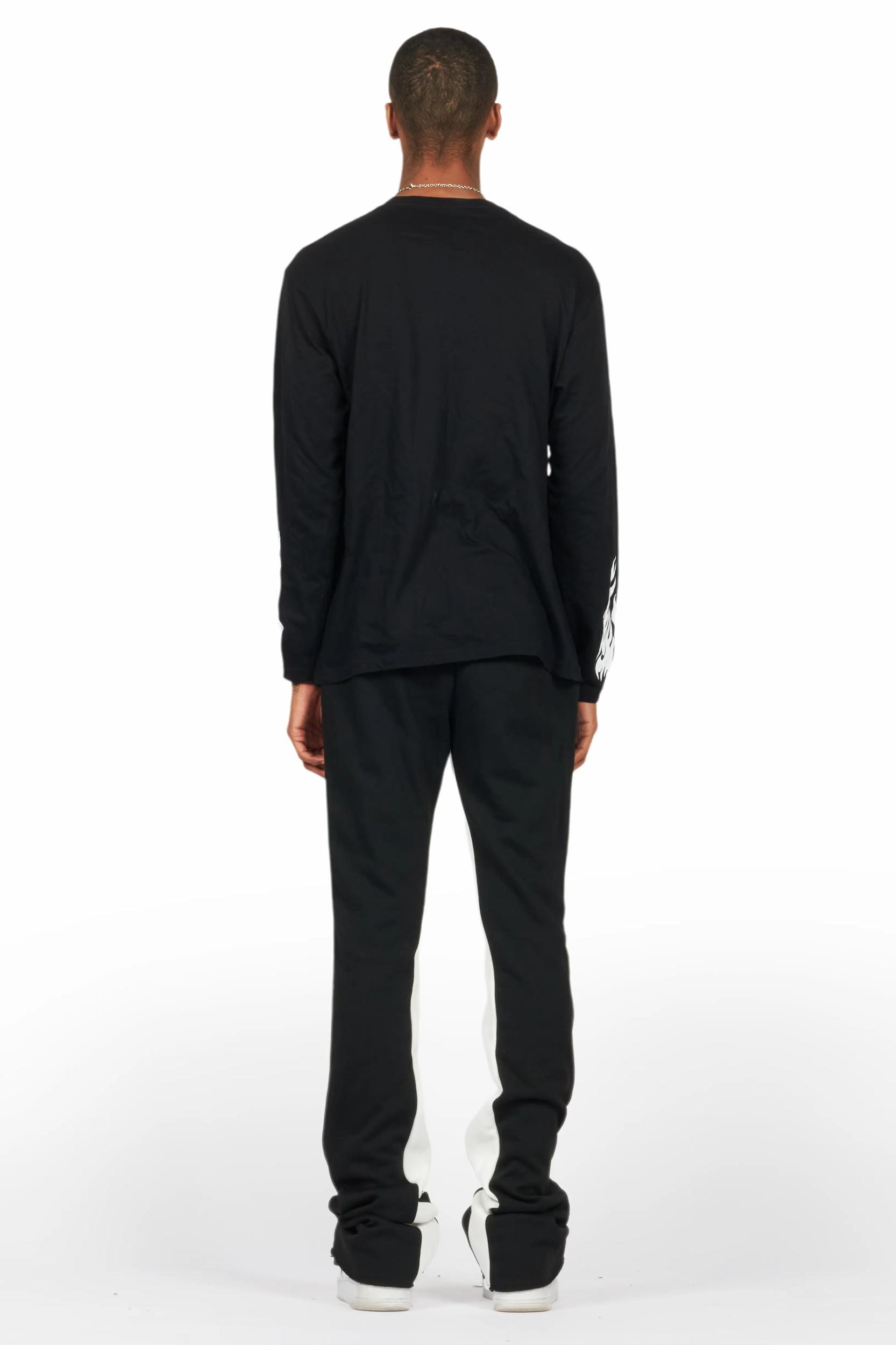 Bubble Black/White Long Sleeve T-Shirt/Baggy Pant Set Male Product Image