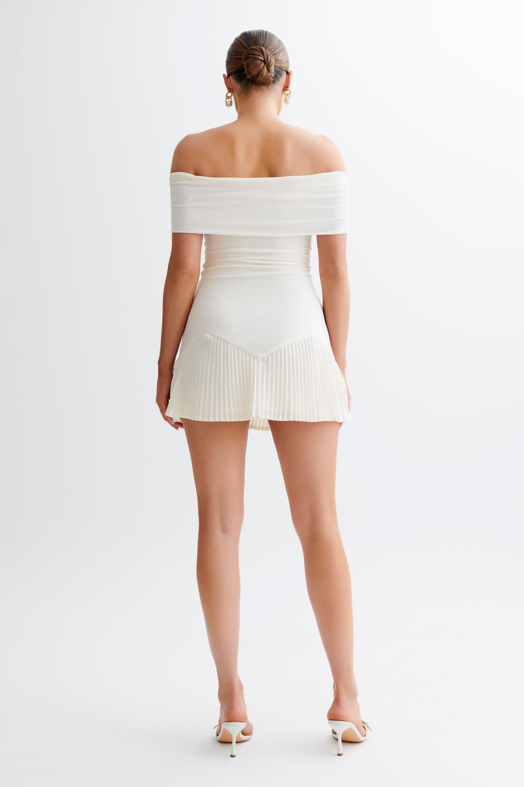 Melina Slinky Off Shoulder Mini Dress - Ivory Product Image