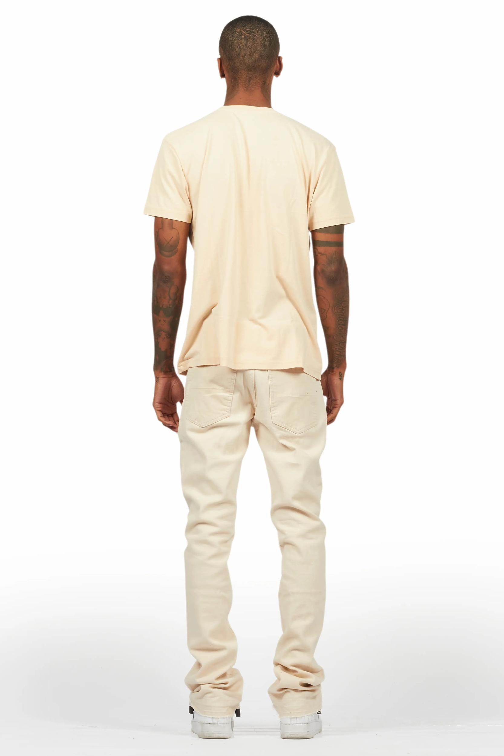 Sana Sand/Beige T-Shirt/Dag Stacked Flare Jean Set Male Product Image