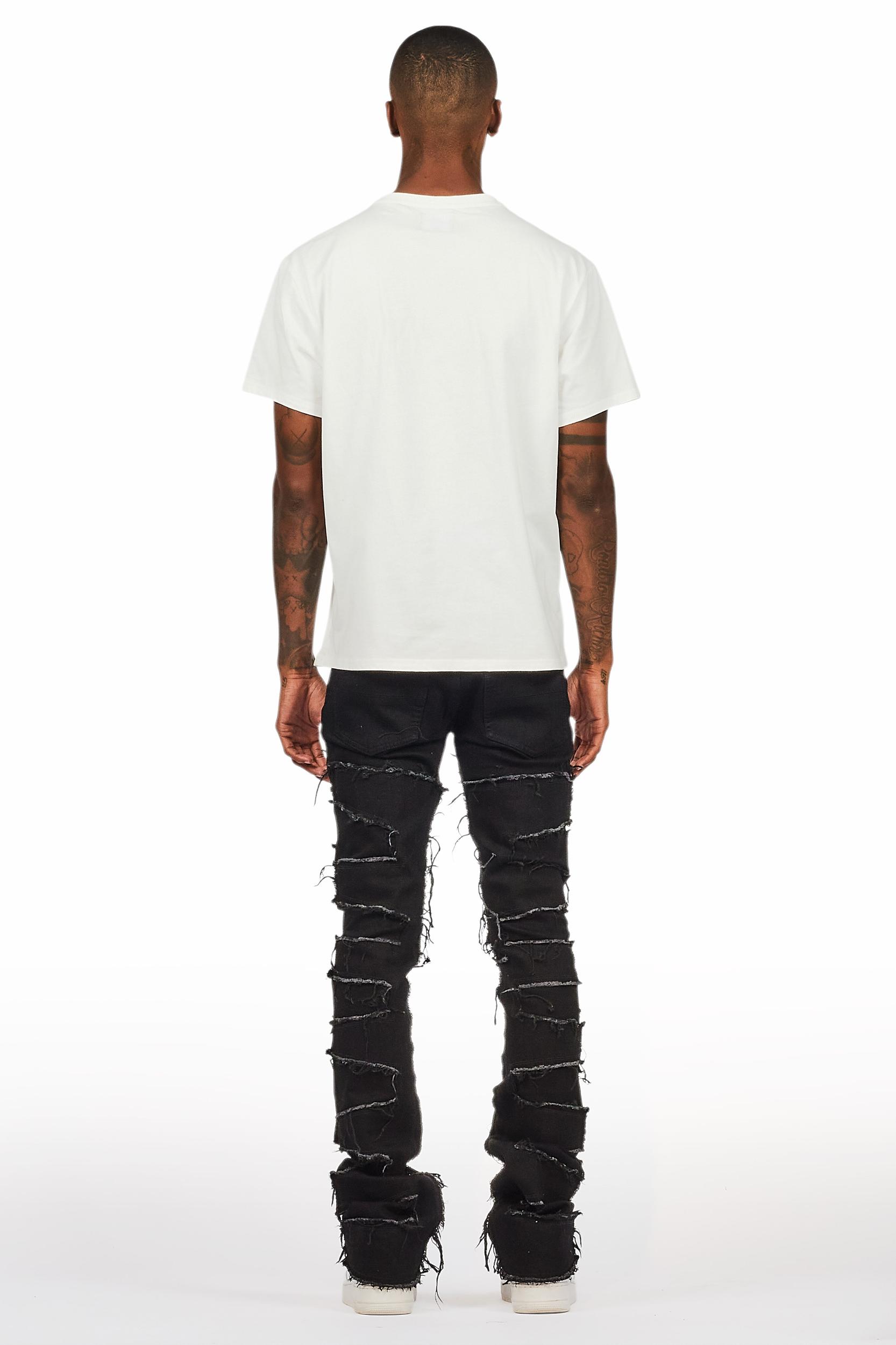 Shake Black Rhinestone Stacked Flare Jean Male Product Image