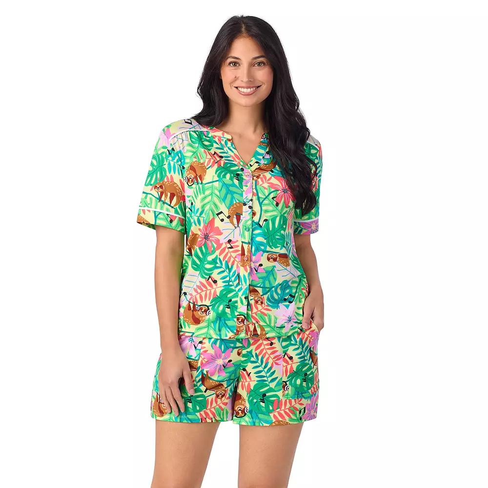 Women's Cuddl Duds® Short Sleeve Split Neck Pajama Top and Pajama Shorts Set, Size: XS, Yellow Sls Product Image