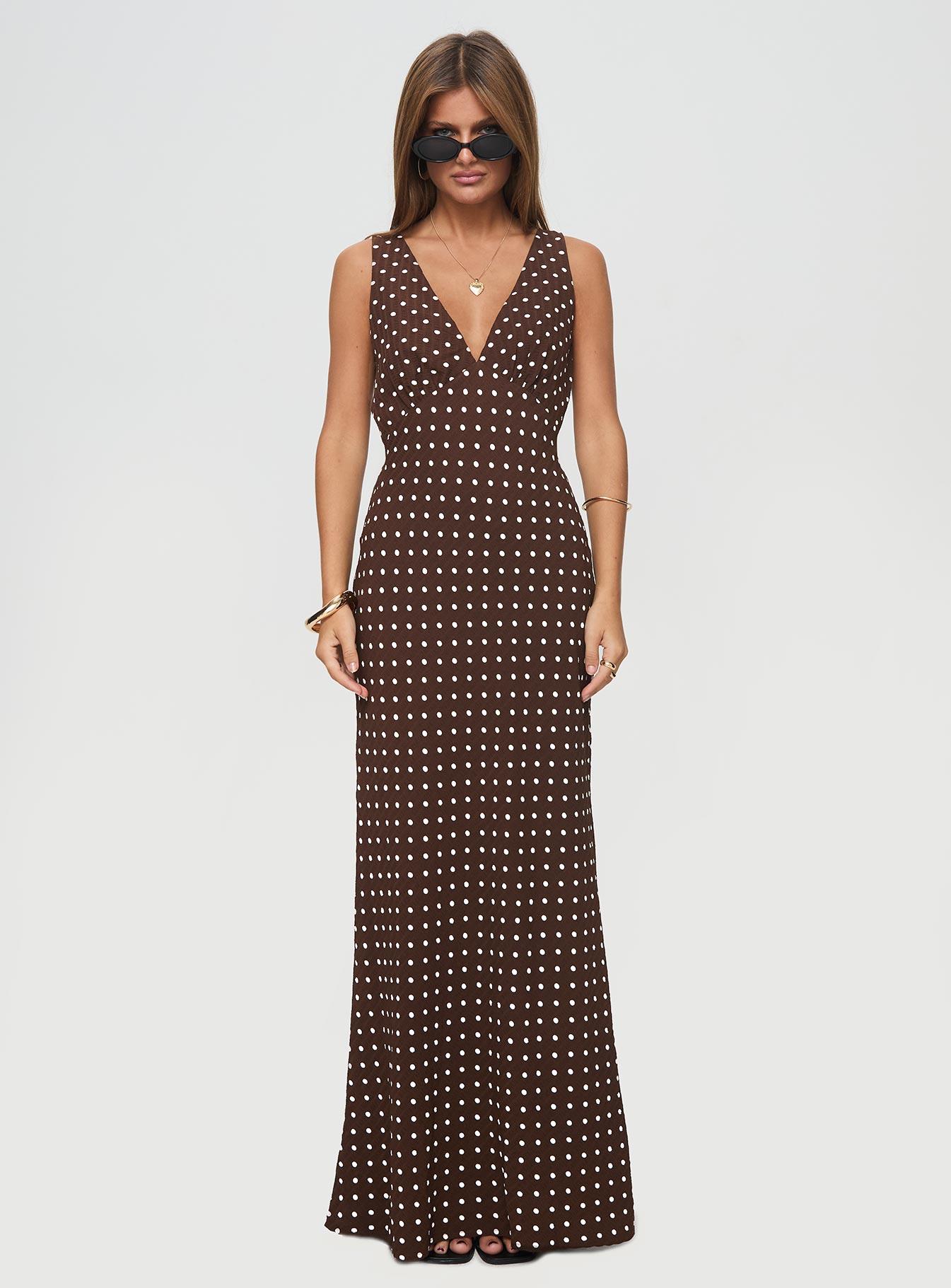Nellie Maxi Dress Brown Polka Dot Product Image