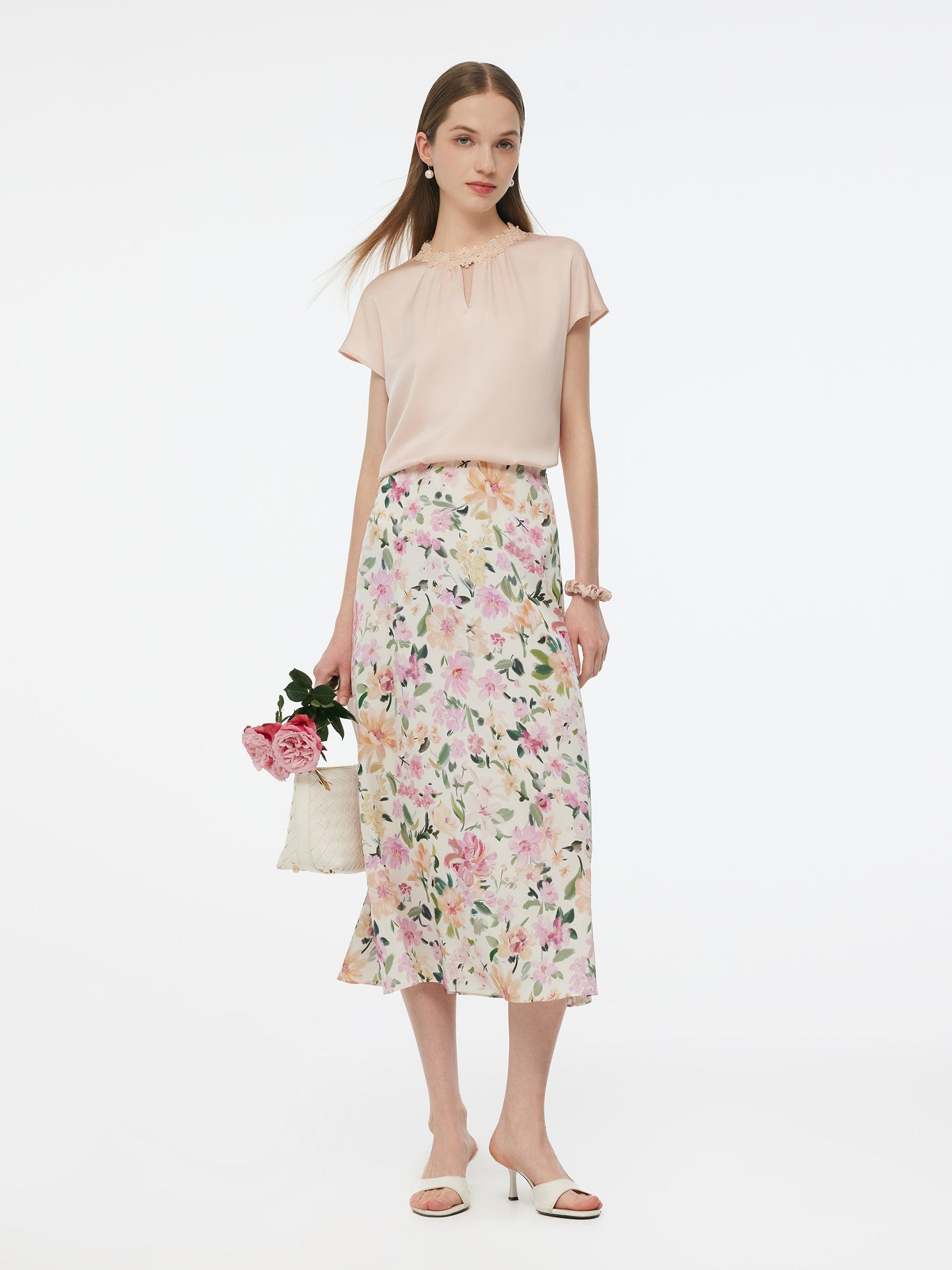 19MM Mulberry Silk Floral Print Women Skirt Product Image