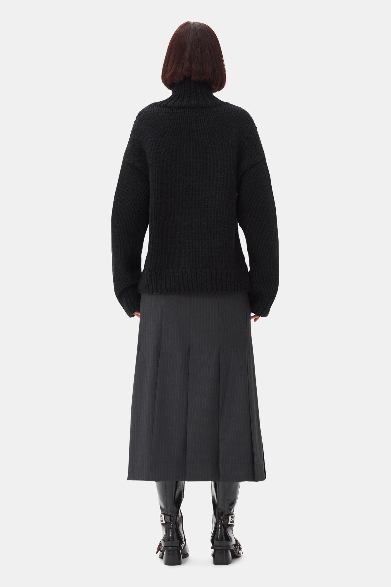 Black Handknit Turtleneck Sweater Product Image