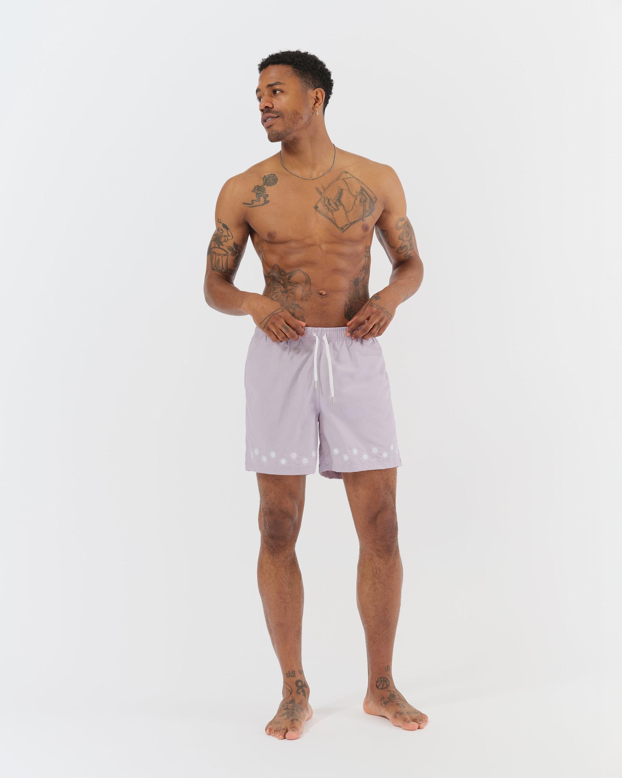 Lavender Embroidered Sun Swim Trunk Product Image