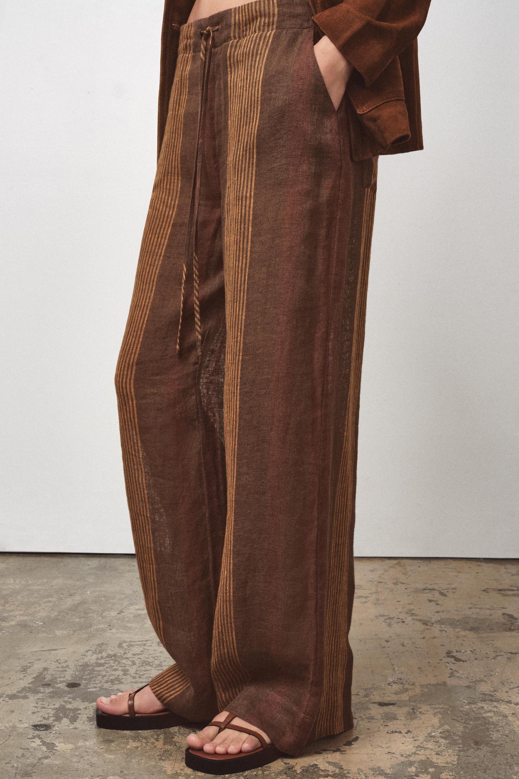 100% LINEN STRIPED PANTS ZW COLLECTION Product Image