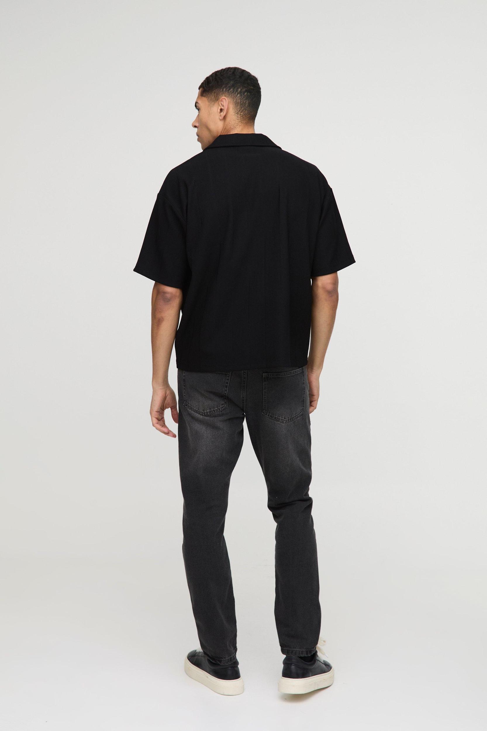 Oversized Boxy Wide Structured Rib Revere Polo | boohooMAN USA Product Image