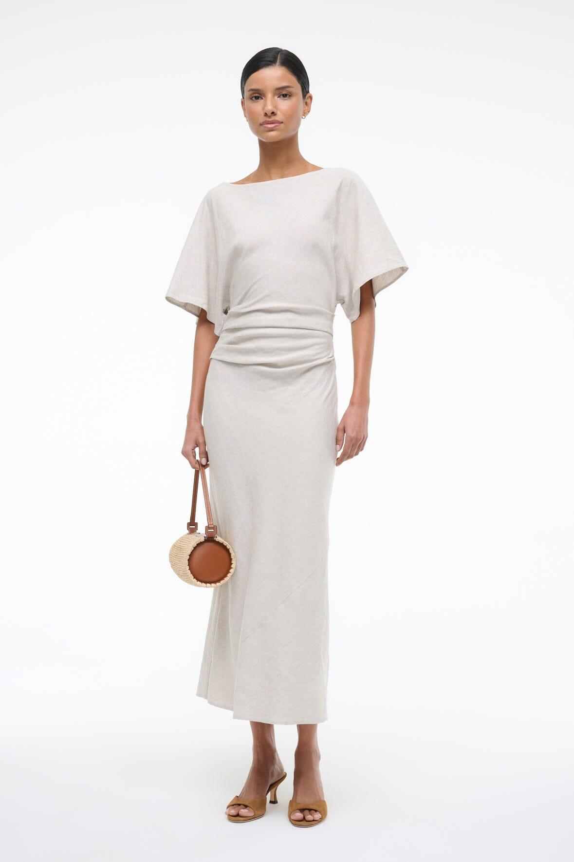 AMELIE LINEN MIDI DRESS | NATURAL Product Image