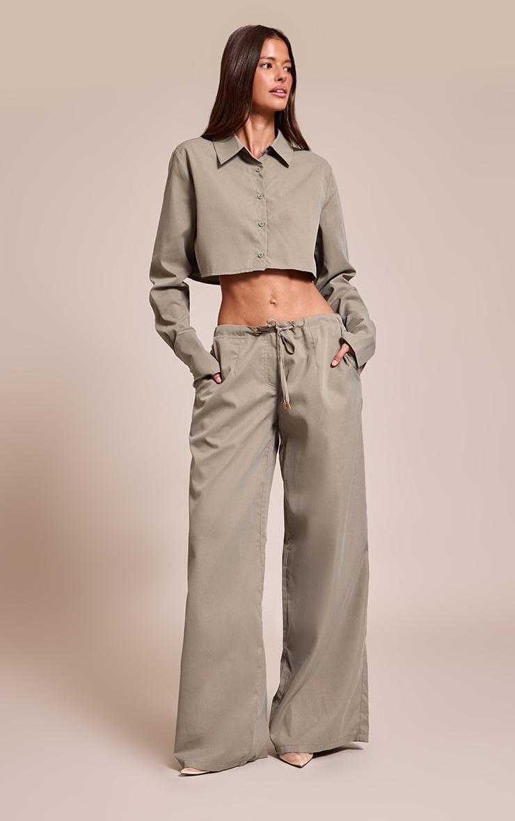 Dark Khaki Oversized Drawstring Straight Leg Pant Product Image