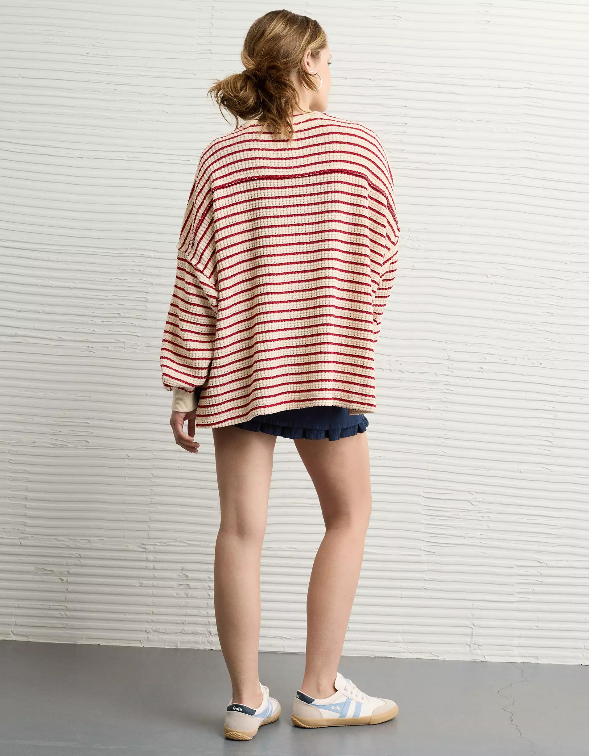 AE Big Hug Crew Neck Waffle Sweatshirt Product Image