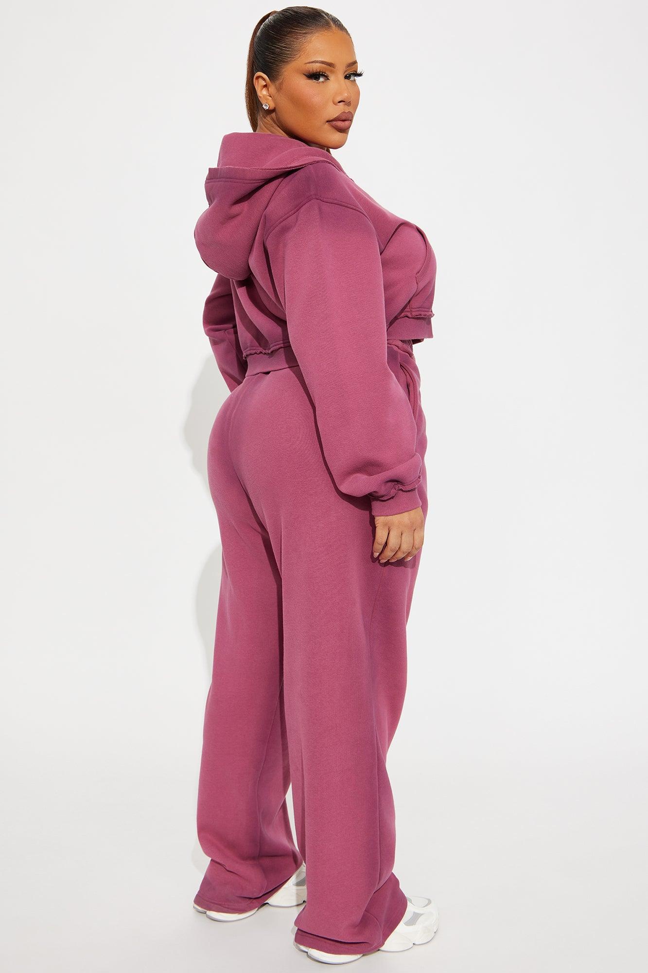 Wynona Washed Fleece Pant Set - Burgundy Product Image