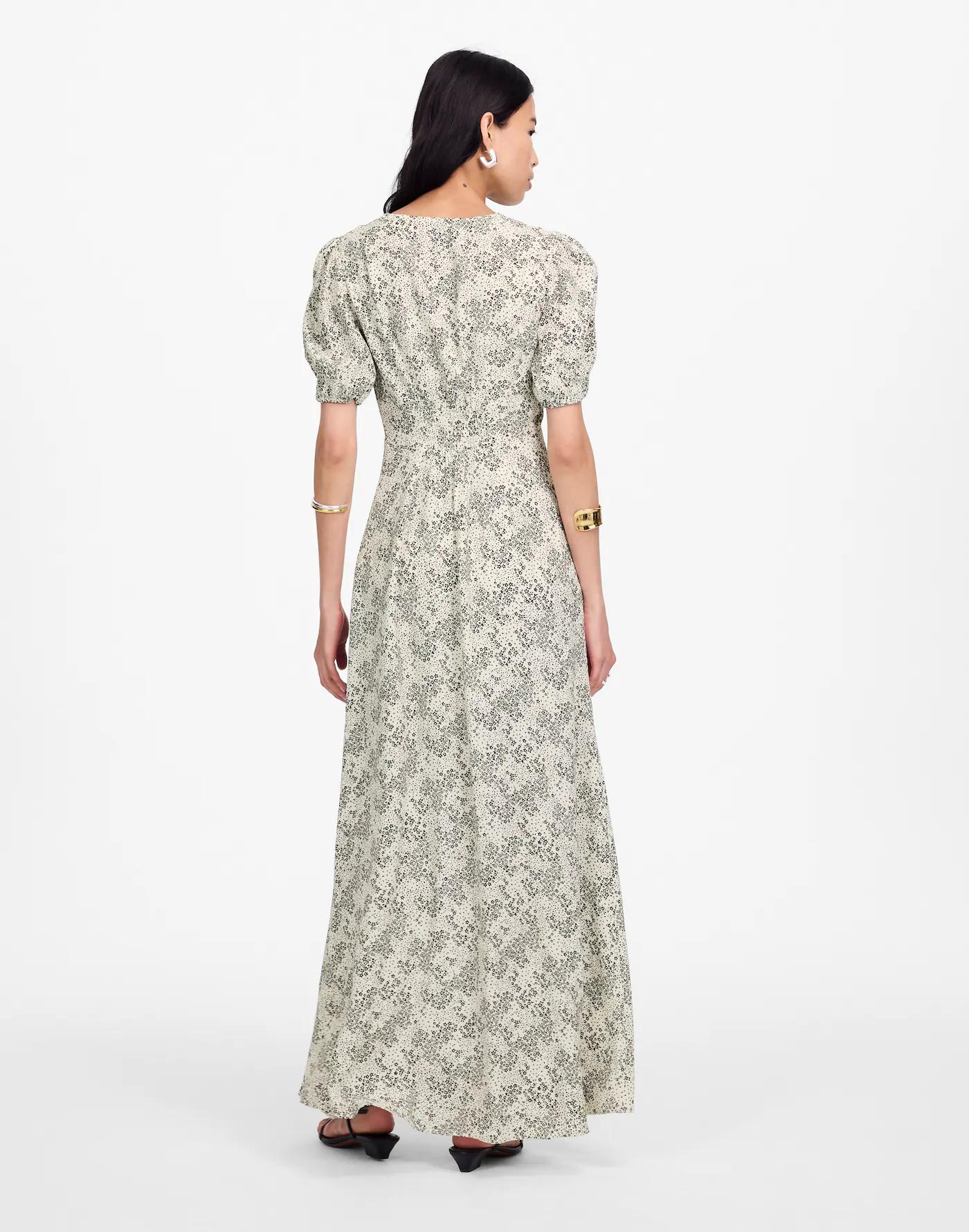 Puff-Sleeve V-Neck Midi Dress in Floral Product Image