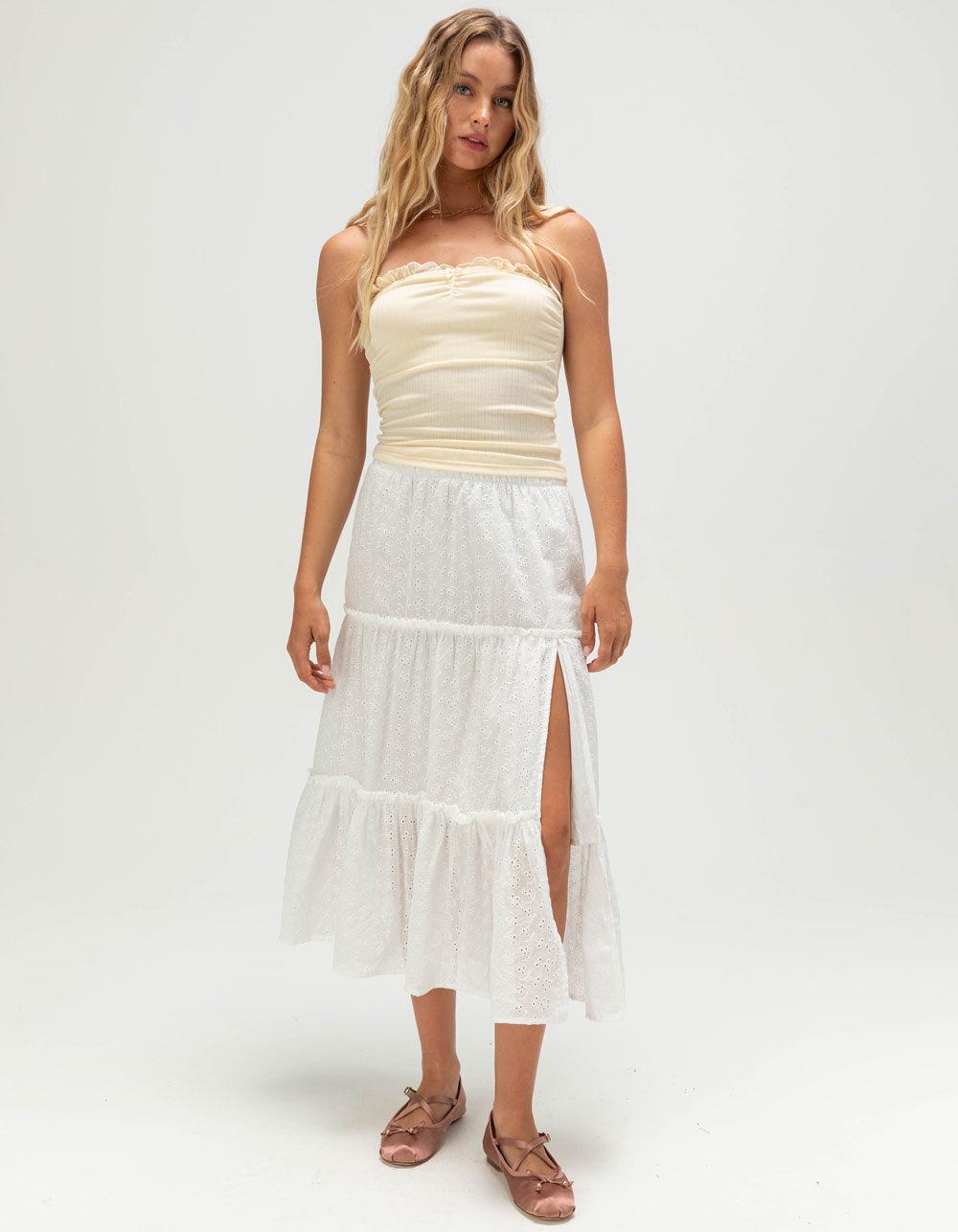 NECTAR CLOTHING Ruffled Pointelle Womens Tube Top - YELLOW Product Image