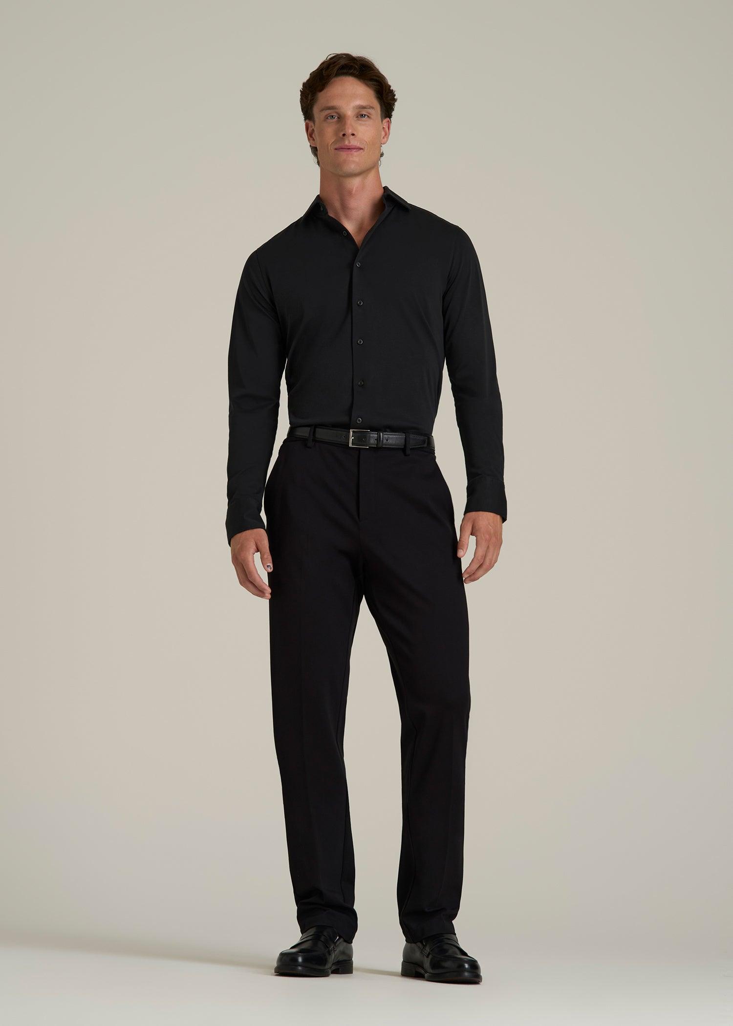 Stretch Jersey Dress Shirt for Tall Men in Black Male Product Image