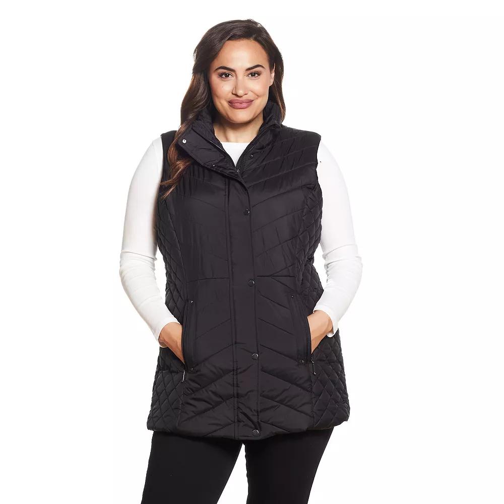 Plus Size Weathercast Quilted Long Puffer Vest, Women's, Size: 2XL, Black Product Image