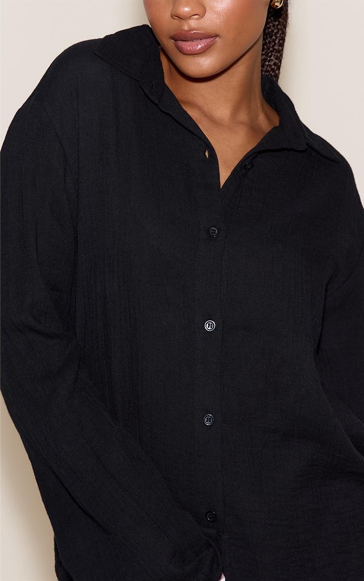 Petite Black Gauze Long Sleeve Short Pj Set Product Image