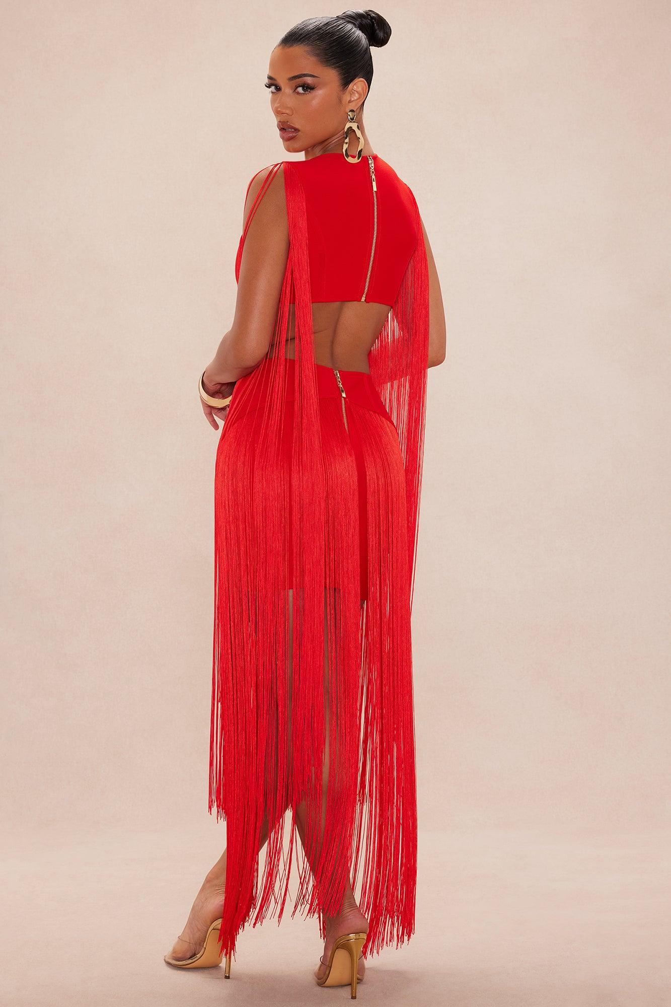 Monet Fringe Bandage Mini Dress - Red Product Image