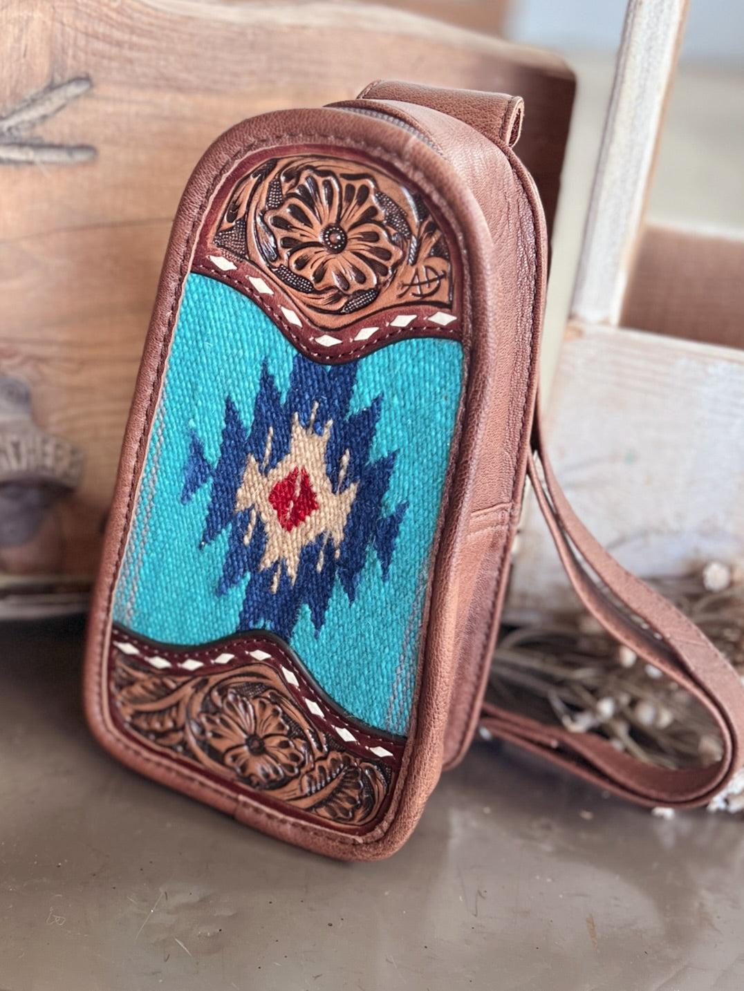Darling Tooled Leather and Saddle Blanket Sling Bag - 2 Colors Product Image