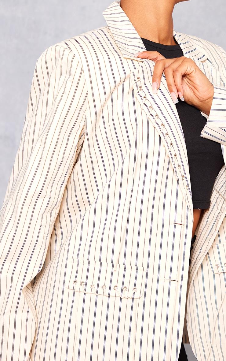 Cream Pinstripe Eyelet Detail Oversized Blazer Product Image