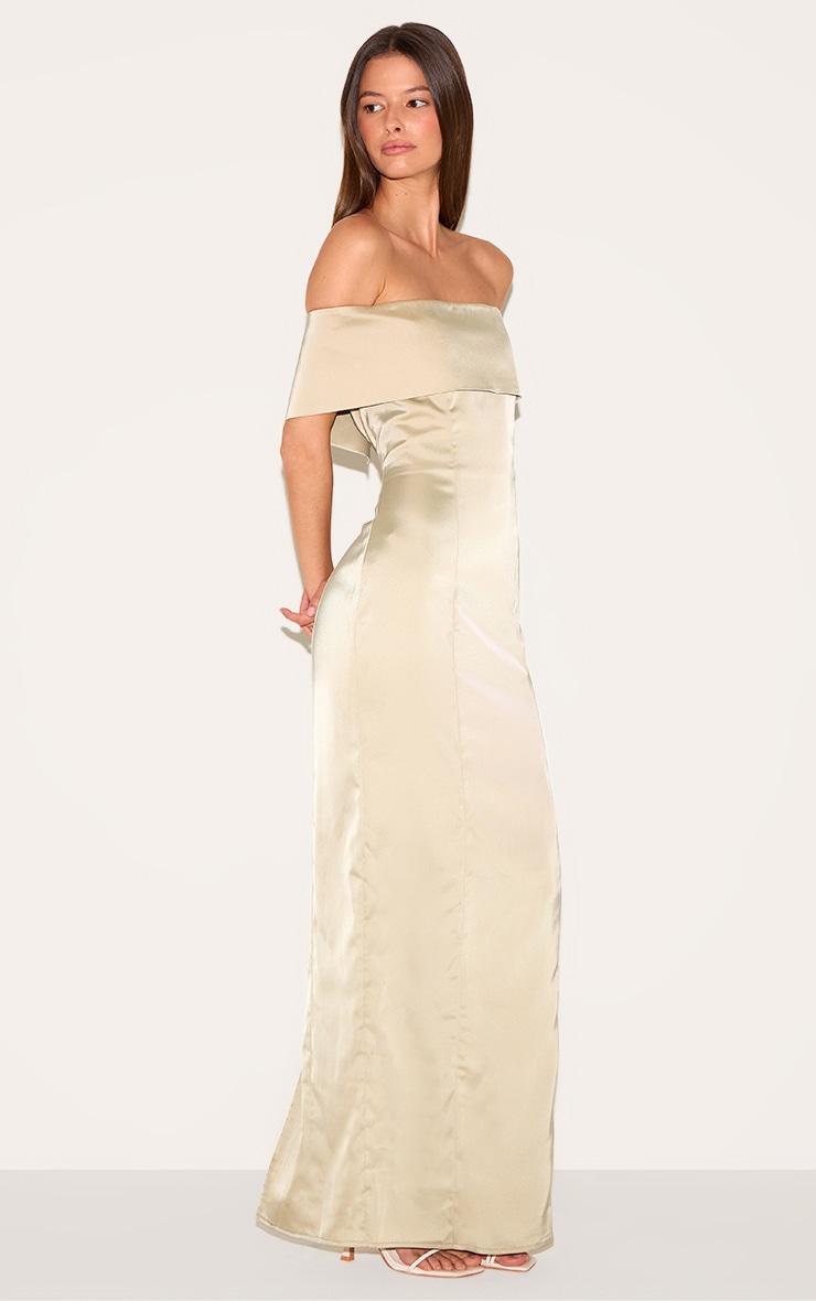 Sage Bridesmaid Bardot Fold Over Sleeveless Maxi Dress Product Image